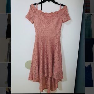 Off the shoulder pink laced dress